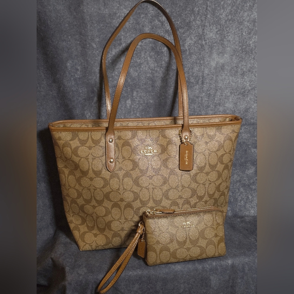 Coach Brown Zippered Tote and Wristlet Set